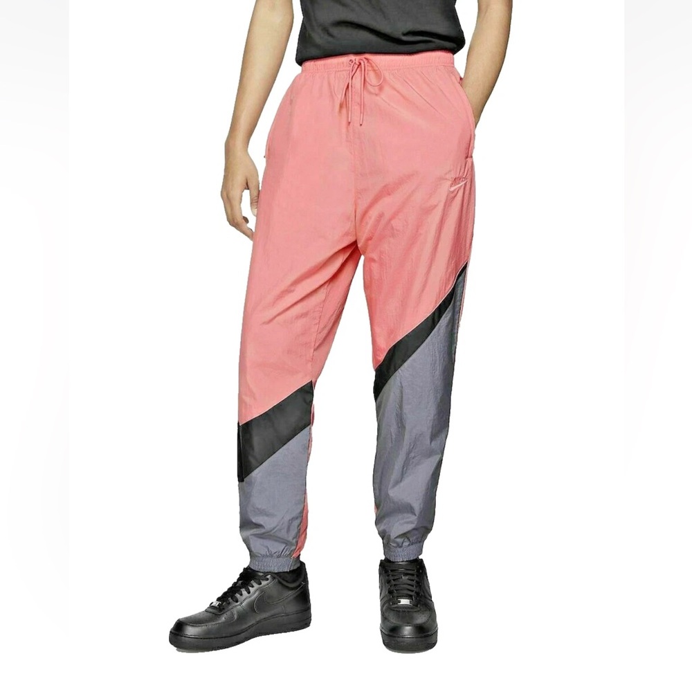 Nike Colorblock Track Pants Men’s Large Coral Gray Black Windbreaker Joggers